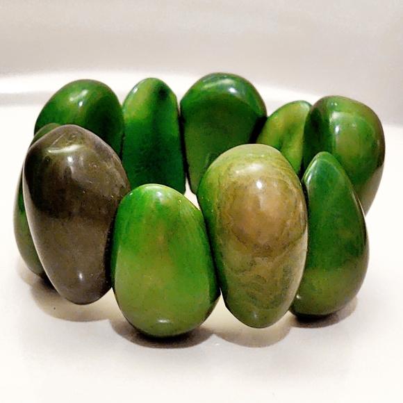 Vintage Green Marbled Bakelite Chunky Bracelet - Picture 4 of 6